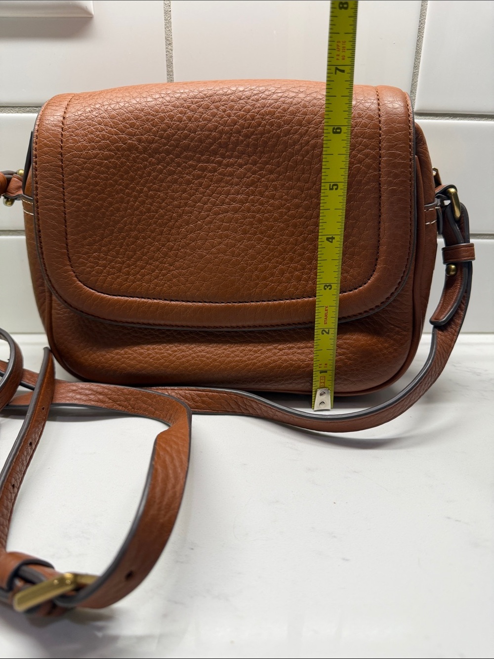 J. Crew Pebbled Leather Saddle Crossbody in Cognac Brown - Picture 10 of 11
